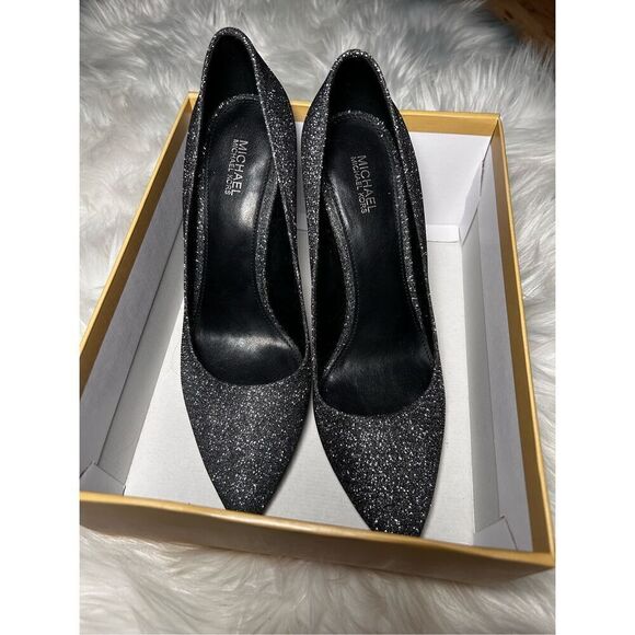Michael Kors, black sparkle pumps heels size 8 sexy fancy - Picture 5 of 6